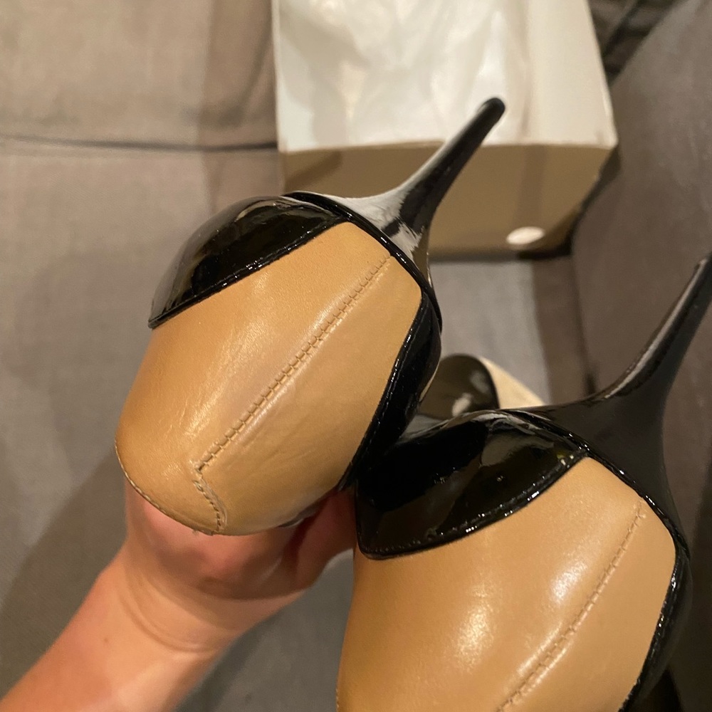 Jimmy Choo Sepia Two Tone Nude & Black Patent Heels - Picture 9 of 13